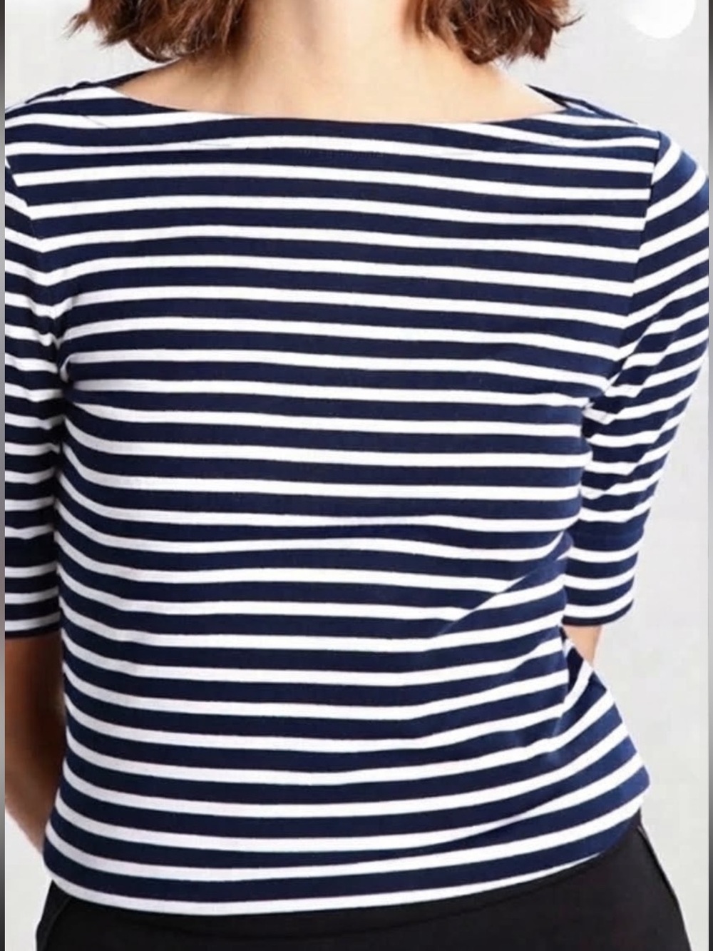 Lauren Ralph Lauren Navy White Striped Boat Neck Tee Size Large
